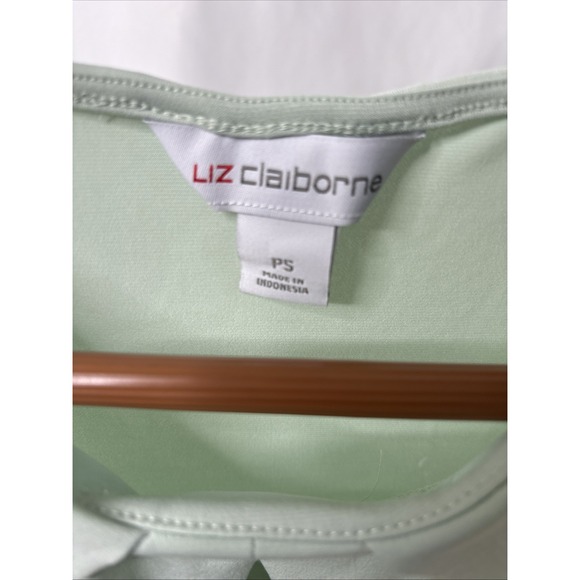 Liz Claiborne Top Blouse Shirt Women Size PS Light Green Round Neck Gold Metal - Picture 6 of 7